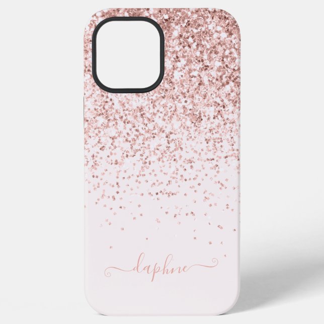 Coque iPhone Monogramme initial pailleté girly rose moderne (Verso)