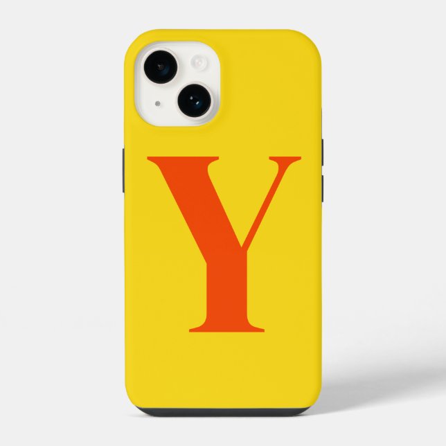 Coque iPhone Monogramme Initial Personnalisé Orange Jaune  (Verso)