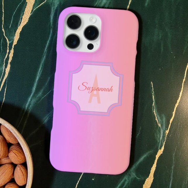 Coque iPhone Monogramme Initial Rayures Pastel Arc-en-Ciel (Monogram initial and template text phone case back)