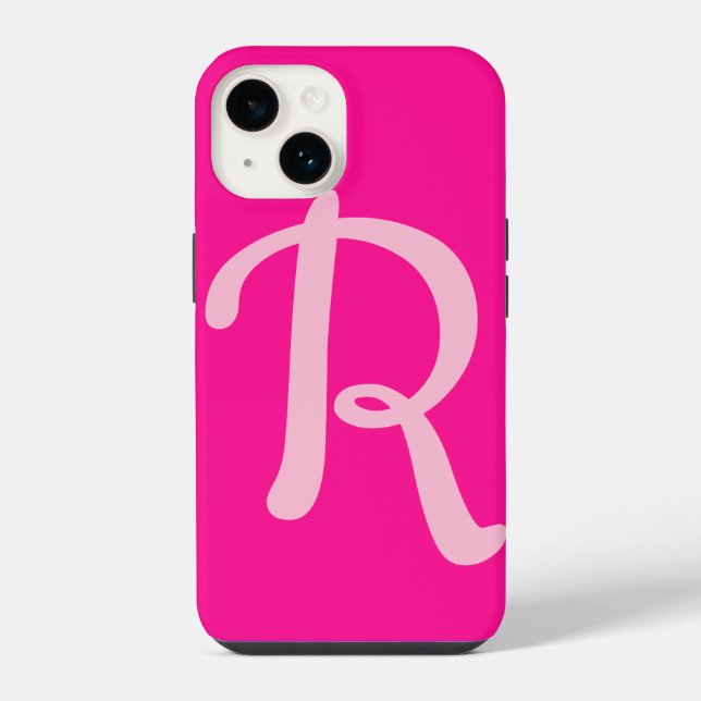 Coque iPhone Monogramme Initial Rose Chaud (Verso)