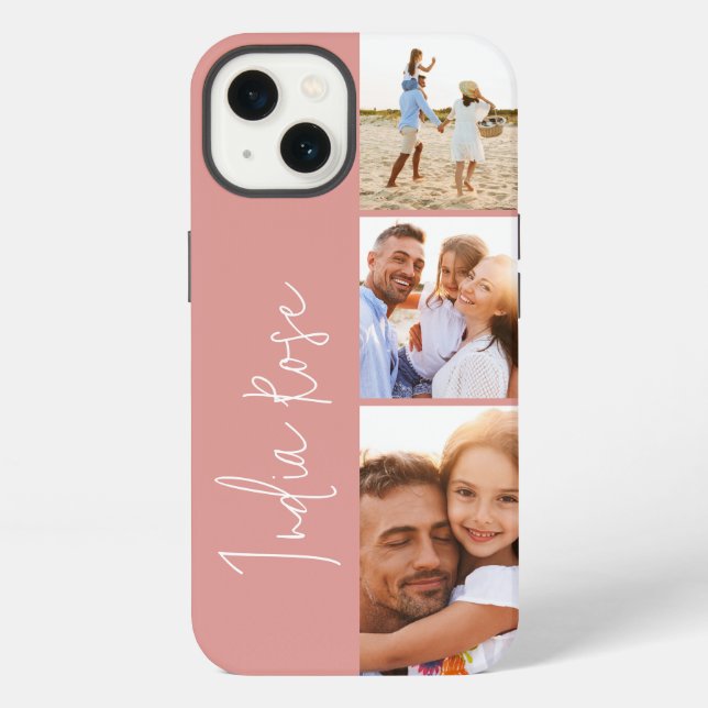 Coque iPhone Monogramme initial rose rose moderne en collage ph (Verso)