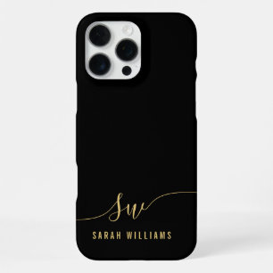 Coque iPhone 16 Pro Max Monogramme Initial Script Élégant Noir