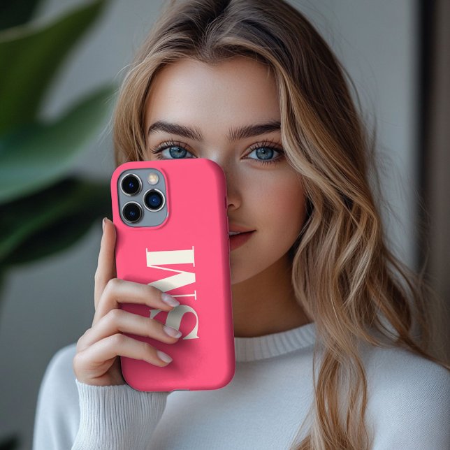 Coque iPhone  Monogramme initiale rose vif  (Créateur téléchargé)