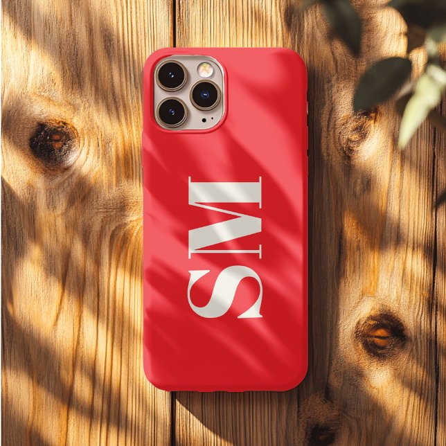 Coque iPhone Monogramme initiale rouge vif  (Créateur téléchargé)