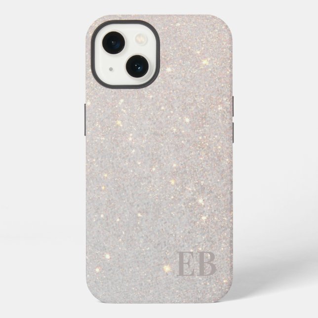 Coque iPhone Monogramme Initiales Subtil Paillettes Crème Bohèm (Verso)