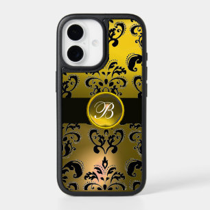 COQUE IPHONE MONOGRAMME JAUNE NOIR DAMASK