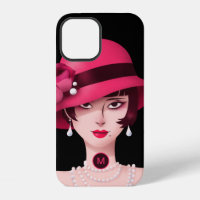 Monogramme Lady Glam Art Déco Rose noir initial