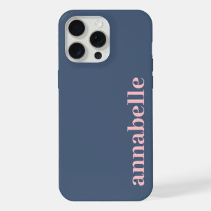 Coque iPhone 15 Pro Max Monogramme latéral Nom Bleu & Rose Minimaliste