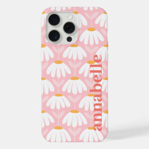 Coque iPhone 15 Pro Max Monogramme latéral Nom Floral Vintage Rose & Jaune