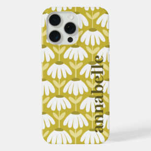 Coque iPhone 15 Pro Max Monogramme latéral Nom Or Olive Foncé Floral Vinta