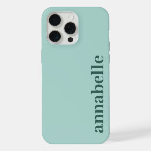 Coque iPhone 15 Pro Max Monogramme latéral Nom Sarcelle & Vert marin Minim