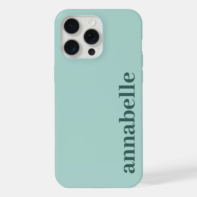 Coque iPhone Monogramme latéral Nom Sarcelle & Vert marin Minim (Verso)