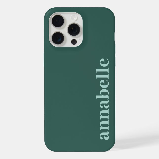 Coque iPhone Monogramme latéral Nom Sea Green & Teal Minimalist (Verso)
