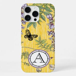 Coque iPhone 16 Pro Max Monogramme lilas et jaune vintage Wistria iphone
