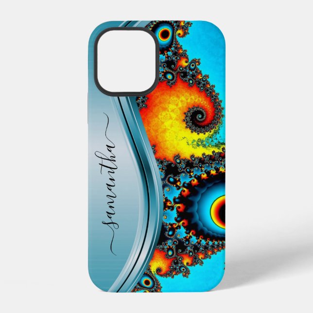Coque iPhone Monogramme manuscrit métallisé bleu gras (Verso)