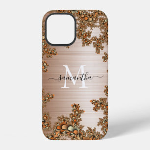 Coque iPhone 12 Monogramme manuscrit métallisé floral cuivre