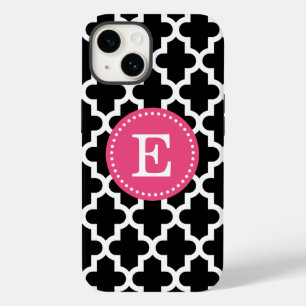 Coque Pour iPhone 14 Monogramme marocain moderne noir et rose