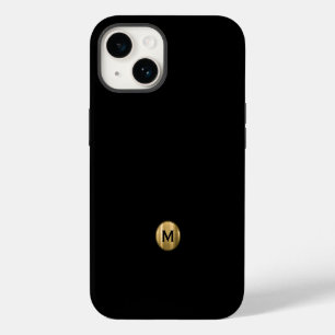 Coque Pour iPhone 14 Monogramme métallique brossé minimal en or noir