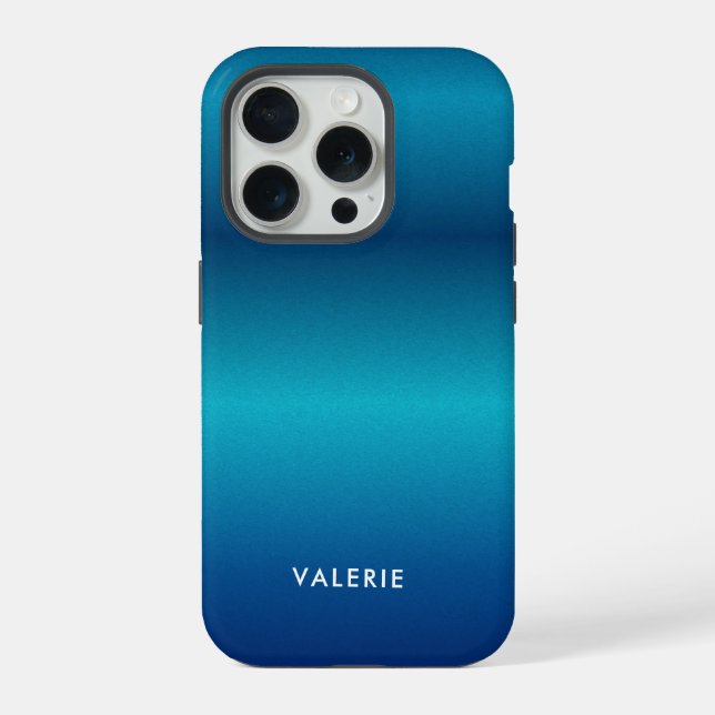 Coque iPhone monogramme métallique de texture bleu cobalt (Verso)