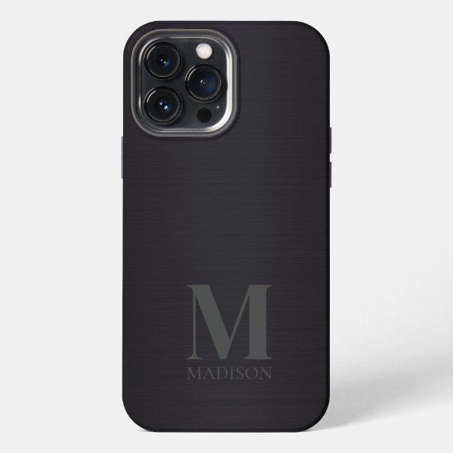Coque iPhone Monogramme métallique noir (Verso)
