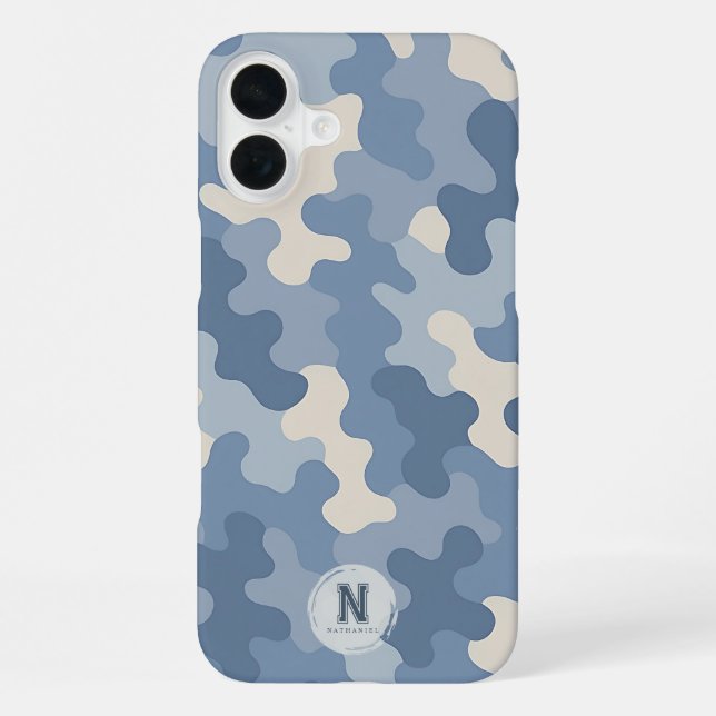 Coque iPhone Monogramme Militaire Camouflage Bleu (Verso)
