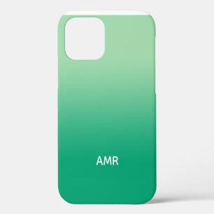 Coque iPhone 12 Monogramme minimal de lumière au dégradé vert fonc
