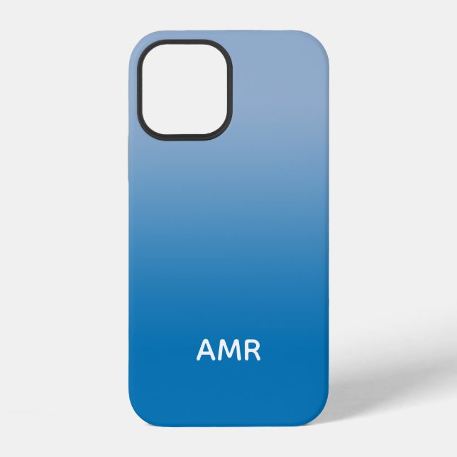 Coque iPhone Monogramme minimal dégradé bleu clair à foncé (Verso)