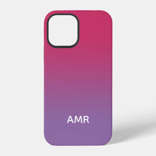 Coque iPhone Monogramme minimal Gradient rose à pourpre (Verso)