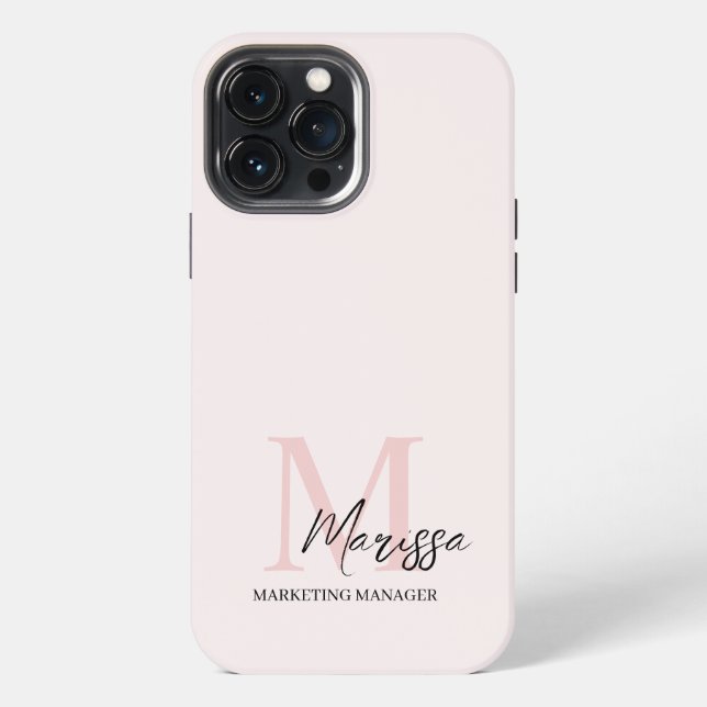 Coque iPhone Monogramme minimal initial et nom Pastel rose (Verso)