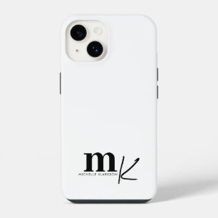 Coque Pour iPhone 14 Monogramme minimaliste moderne noir et blanc