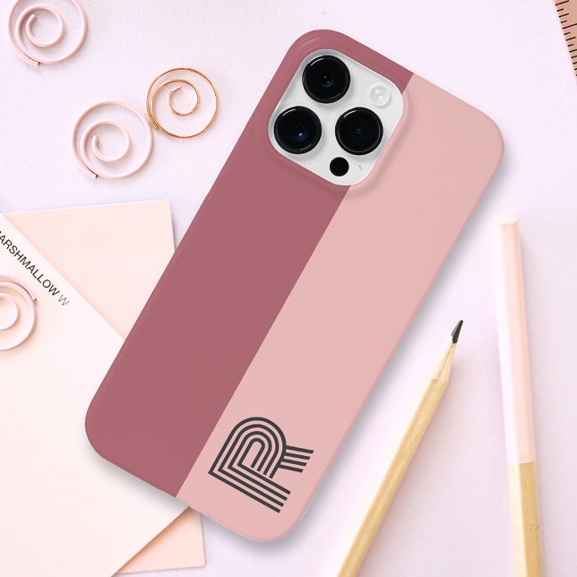 Coque iPhone Monogramme minimum à deux blocs de couleur Rose Go (Créateur téléchargé)