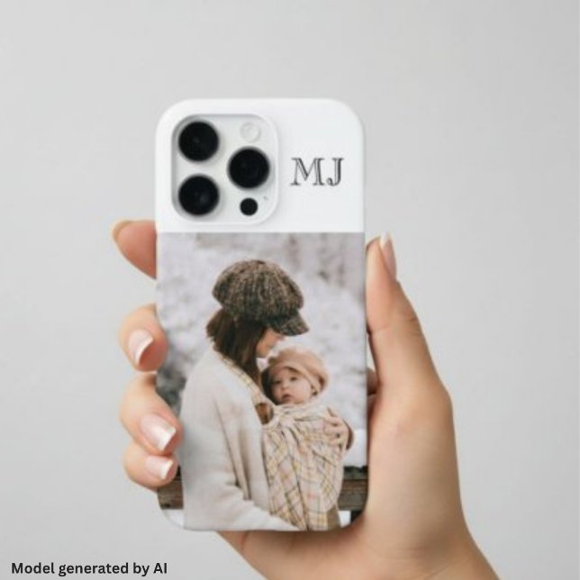 Coque iPhone Monogramme Moderne 1 Photo Blanc (Créateur téléchargé)