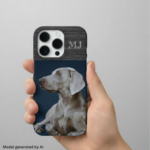 Coque iPhone 16 Pro Monogramme Moderne 1 Photo Métal Brossé Gris