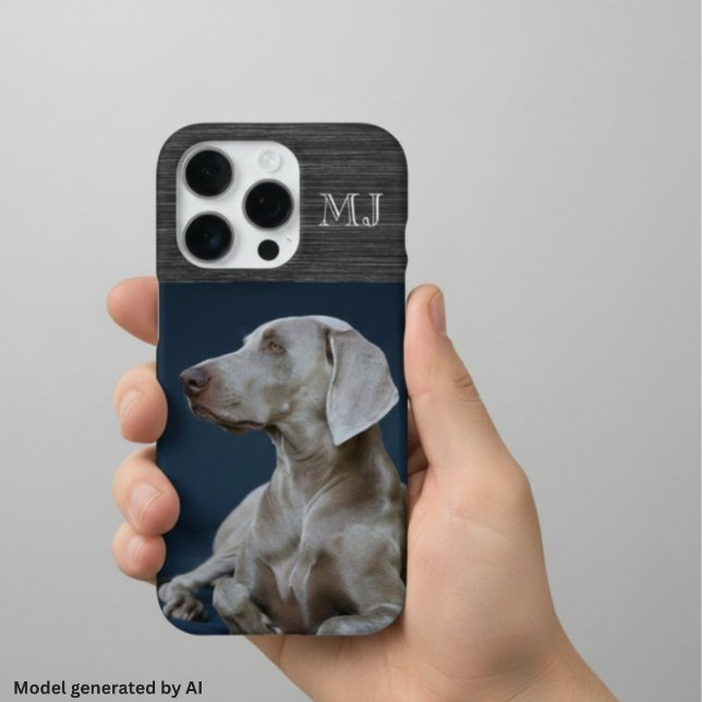 Coque iPhone Monogramme Moderne 1 Photo Métal Brossé Gris (Créateur téléchargé)