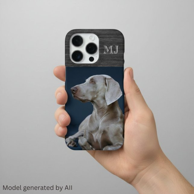 Coque iPhone Monogramme Moderne 1 Photo Métal Brossé Gris (Créateur téléchargé)