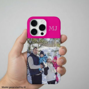 Coque iPhone 16 Pro Monogramme Moderne 1 Photo Rose Chaud