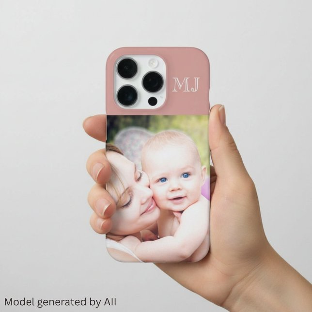 Coque iPhone Monogramme Moderne 1 Photo Rose Poussiéreuse (Créateur téléchargé)