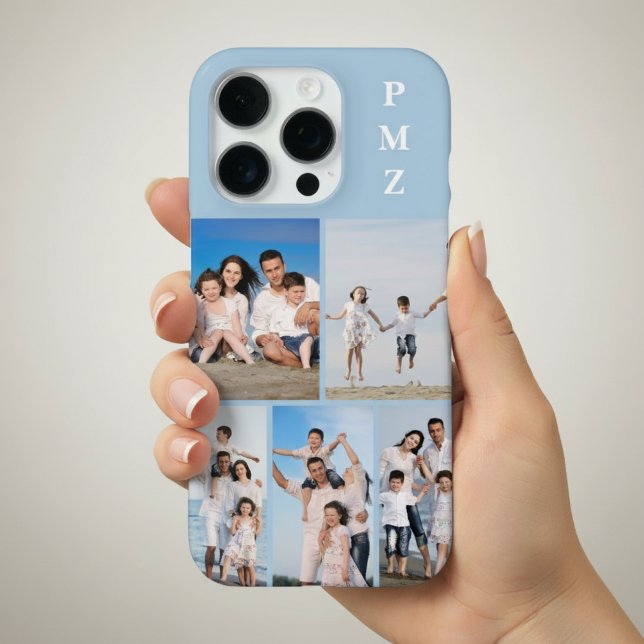 Coque iPhone Monogramme Moderne 5 Photo Collage Bleu Bébé (Créateur téléchargé)