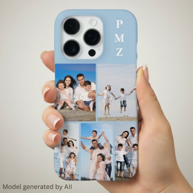 Coque iPhone Monogramme Moderne 5 Photo Collage Bleu Bébé (Créateur téléchargé)