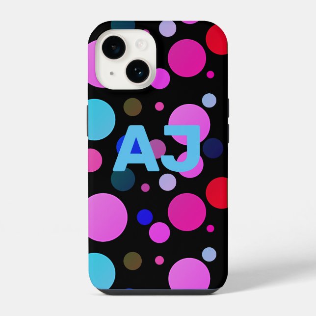 Coque iPhone Monogramme Moderne à Points Colorés (Verso)