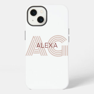 Etui iPhone 13 Monogramme moderne beige et vin