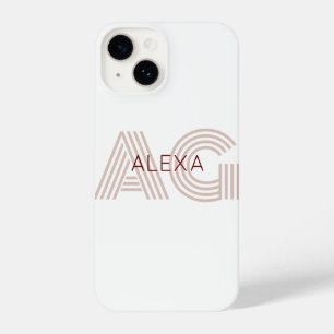 Coque Pour iPhone 14 Monogramme moderne beige et vin
