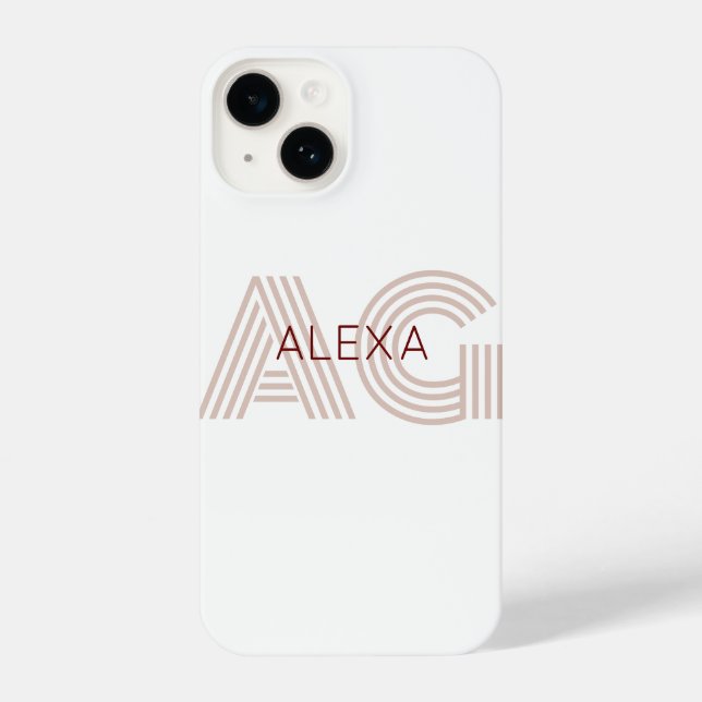 Coque iPhone Monogramme moderne beige et vin (Verso)