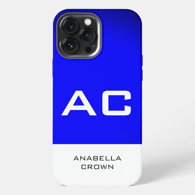 Coque iPhone Monogramme Moderne Blanc Bleu Uni (Verso)