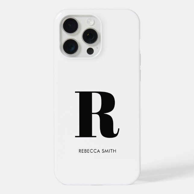 Coque iPhone Monogramme moderne blanc simple (Verso)