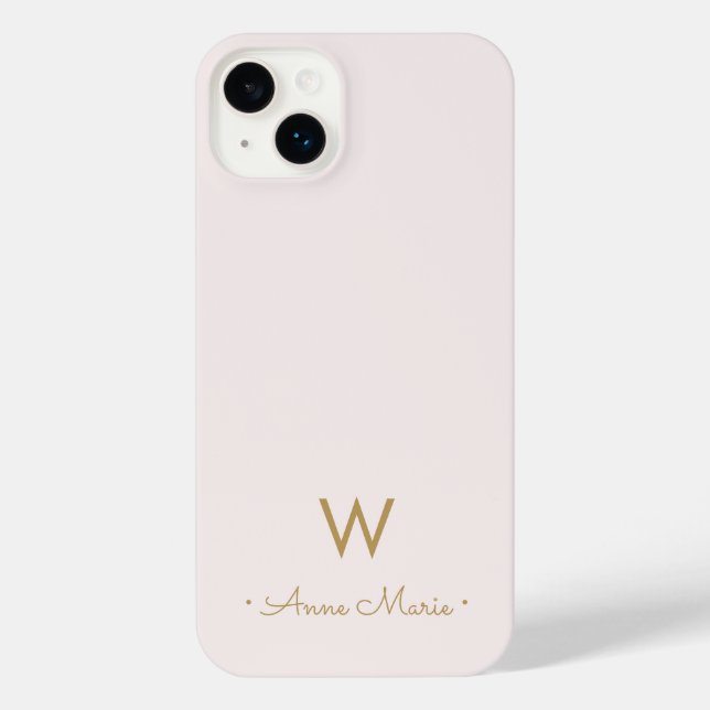 Coque iPhone Monogramme moderne Blush Pink Gold Script (Verso)