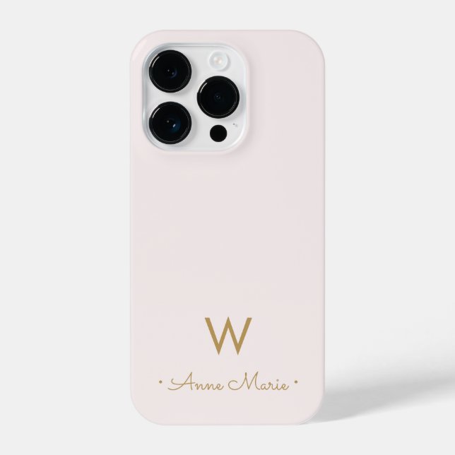 Coque iPhone Monogramme moderne Blush Pink Gold Script (Verso)