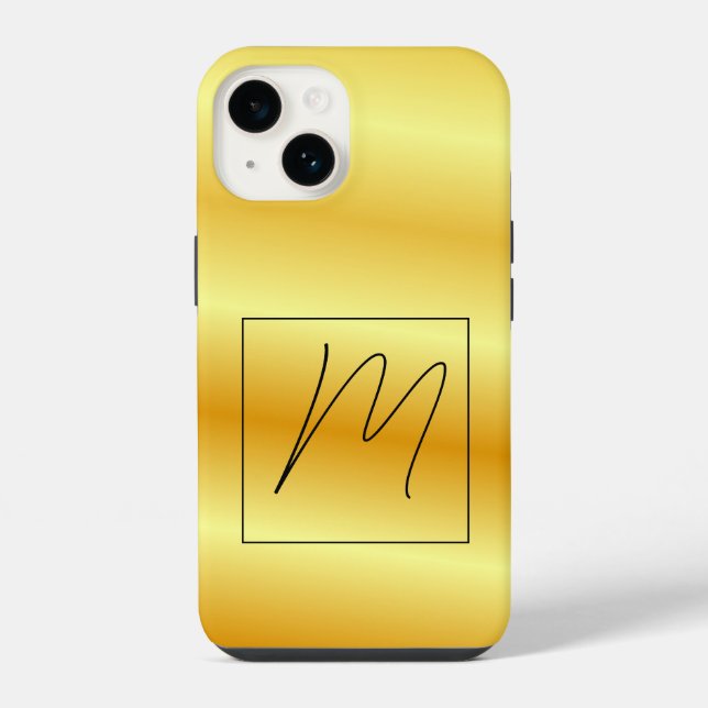 Coque iPhone Monogramme Moderne Couleur Or Initiale (Verso)