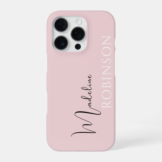 Coque iPhone Monogramme moderne de script rose vif (Verso)