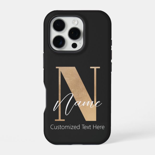 Coque iPhone Monogramme moderne Initiale N & Nom Personnalisé (Verso)